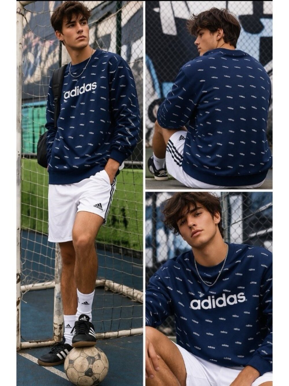 Mens  Adidas Sweatshirt FM6021 Tech Indigo/White Size XL Logo Sport
